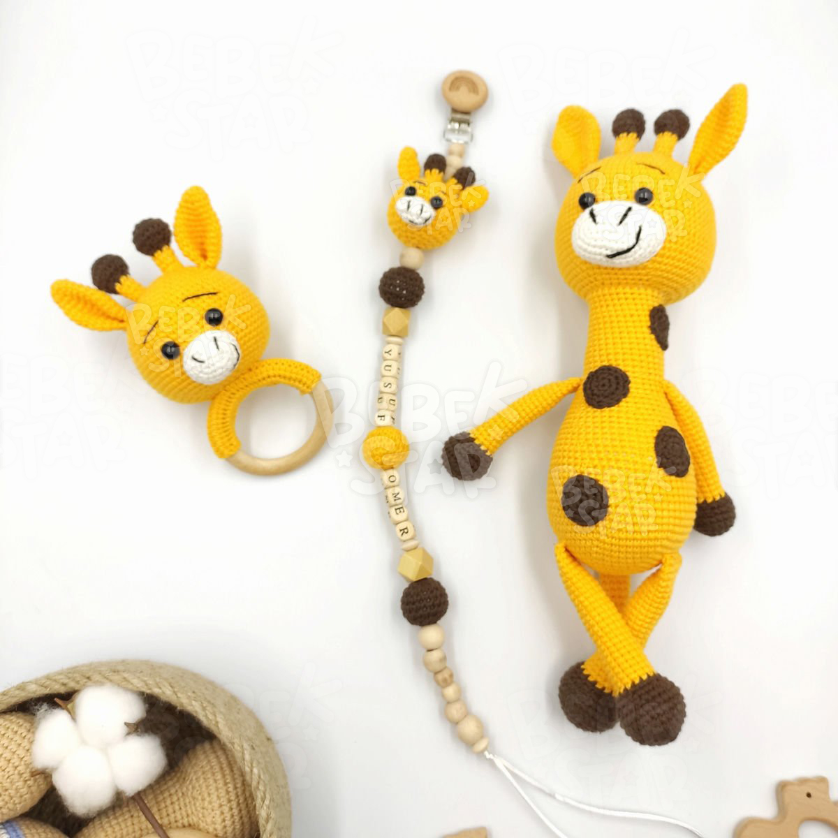 Amigurumi Zrafa Hardal - Kahverengi  3`l Set