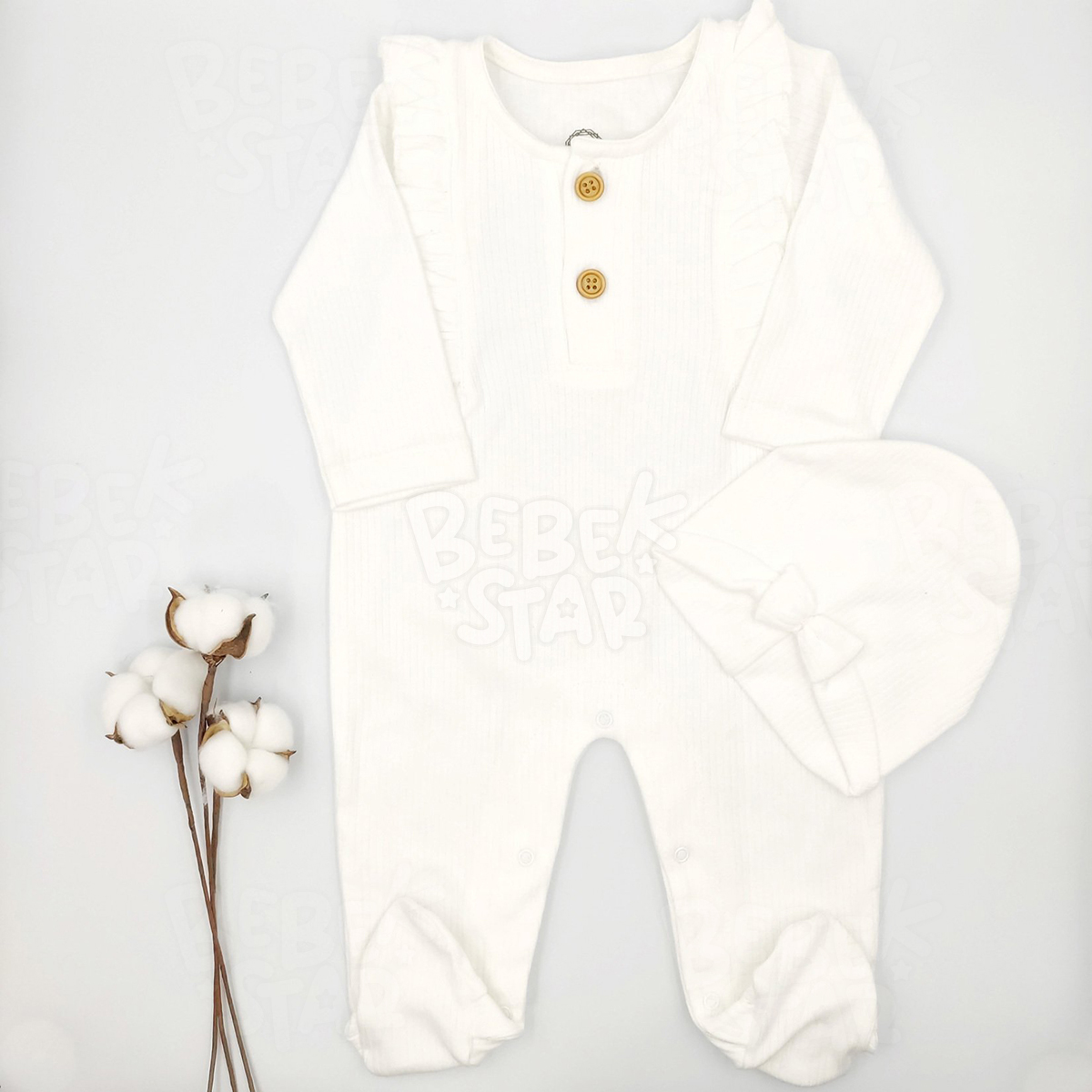 Fitilli Frfrl apkal Krem Kz Bebek Tulumu %100 Cotton