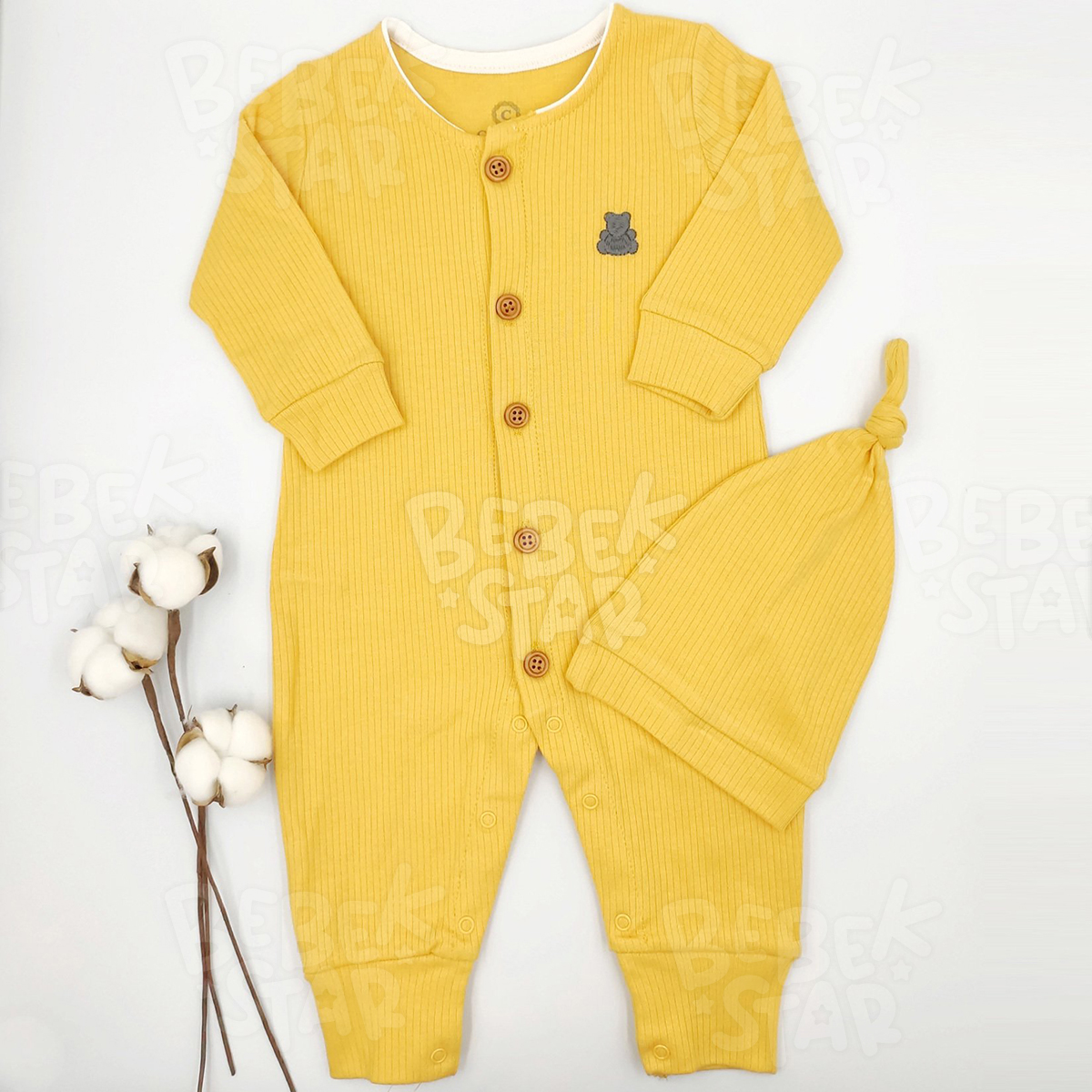Fitilli apkal Hardal Bebek Tulumu %100 Cotton