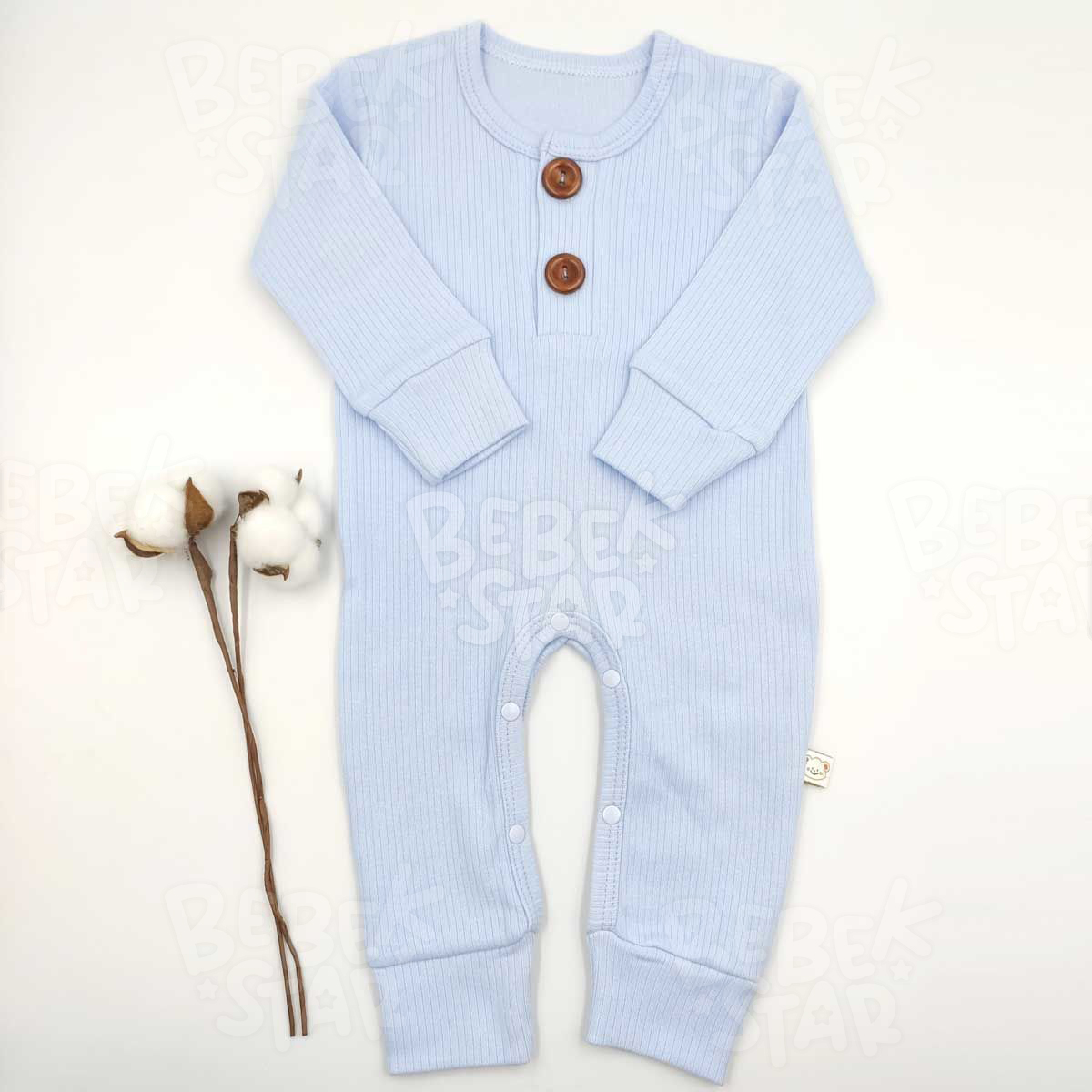 Fitilli ki Dmeli Mavi Erkek Bebek Tulumu %100 Cotton