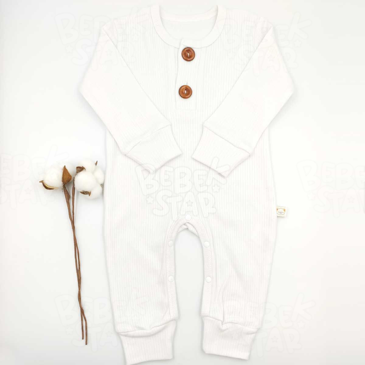 Fitilli ki Dmeli Beyaz Bebek Tulumu %100 Cotton