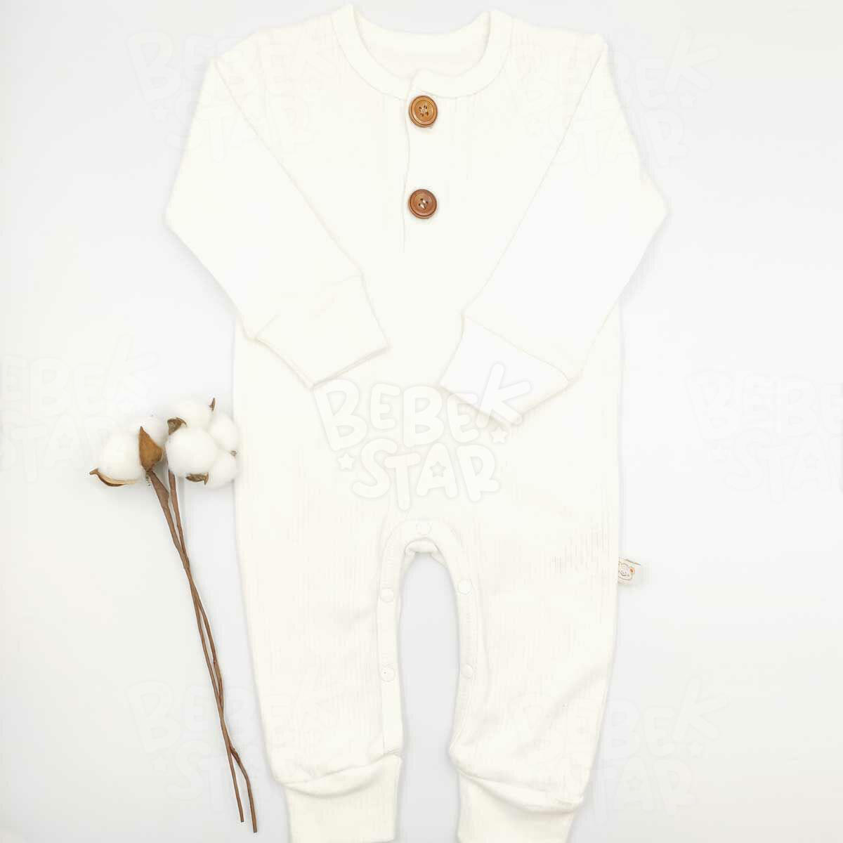 Fitilli ki Dmeli Krem Bebek Tulumu %100 Cotton