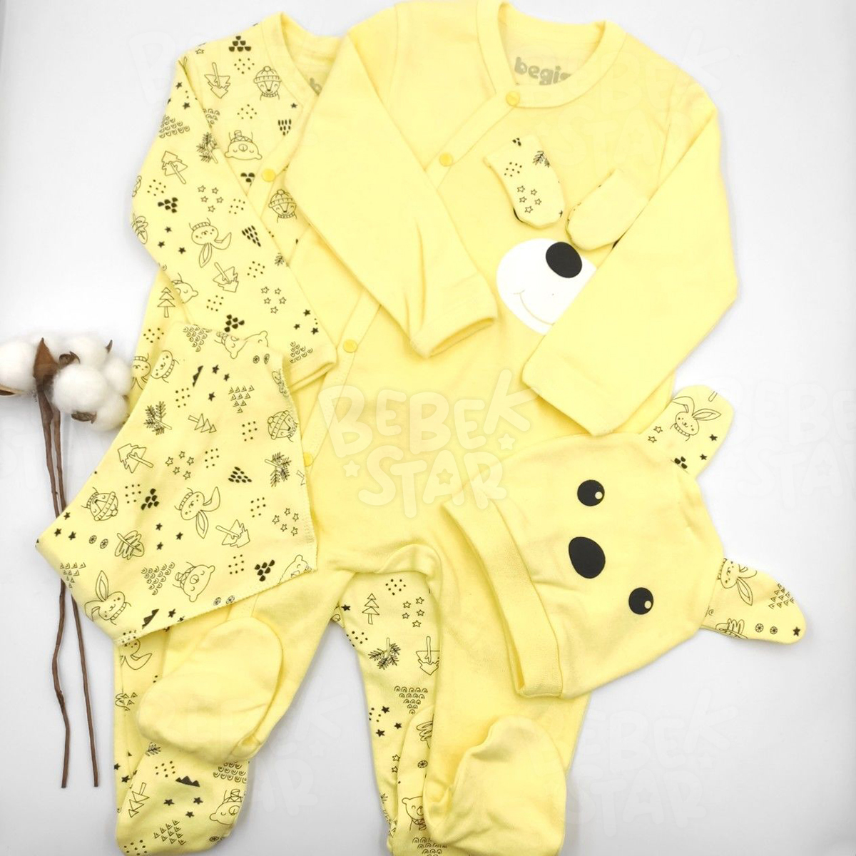 apkal Bandanal Patikli Sar Ayckl 2`li Bebek Tulum % 100 Cotton