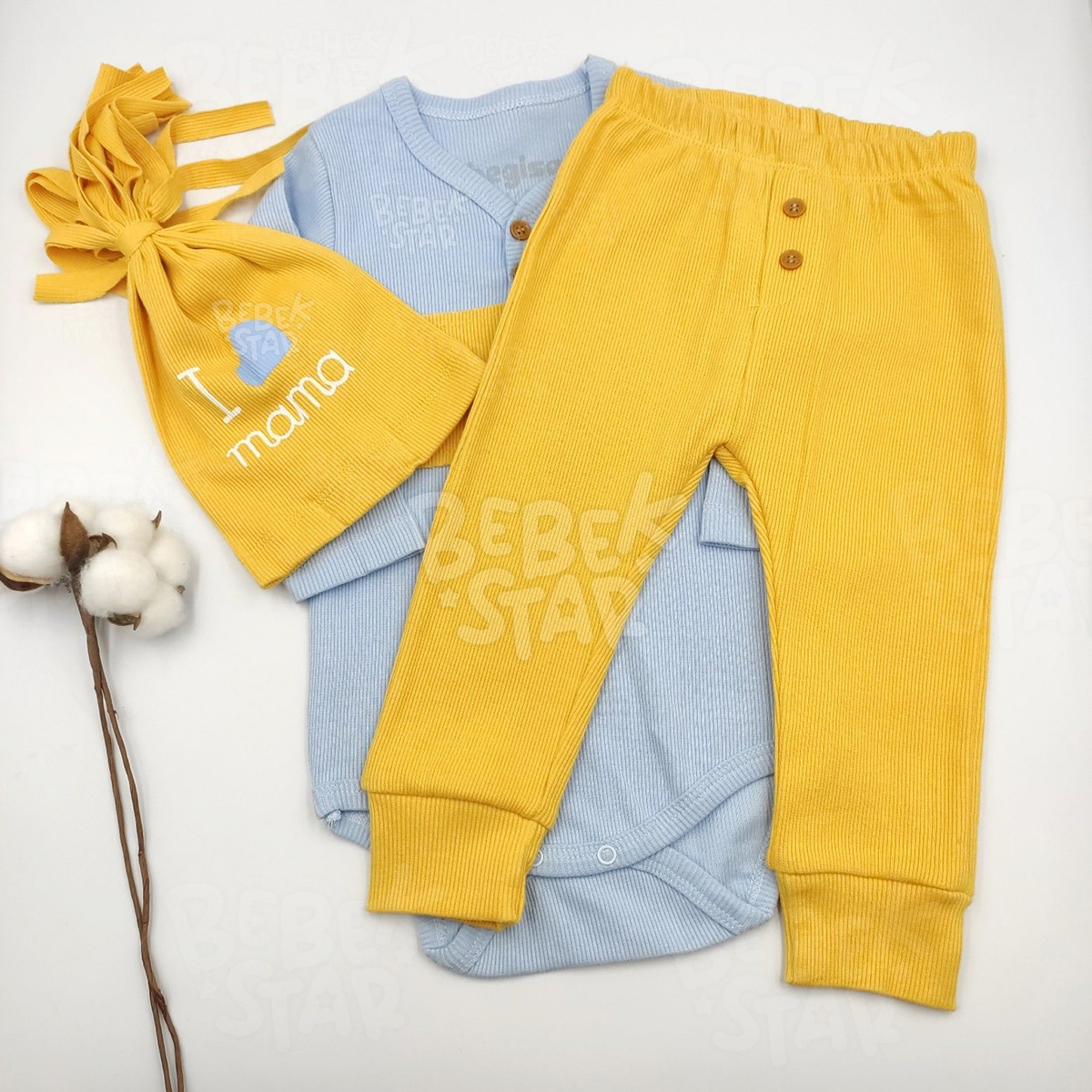 apkal Mavi - Hardal Erkek Bebek %100 Cotton Takm