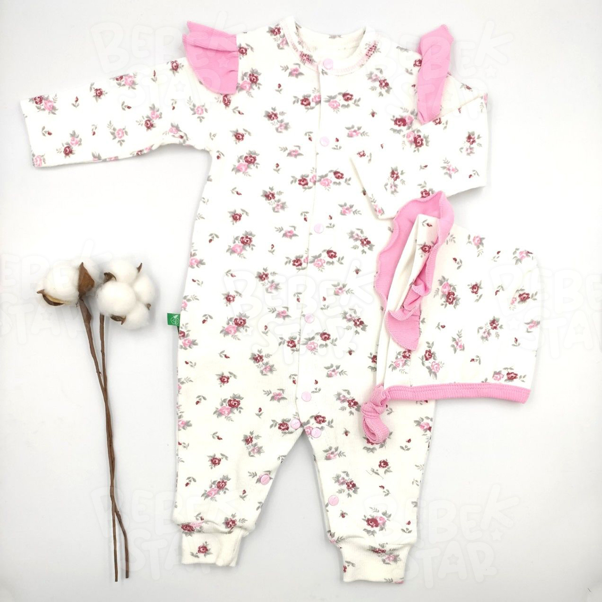 Organik Kakorse apkal iekli Kz Bebek Tulumu %100 Cotton