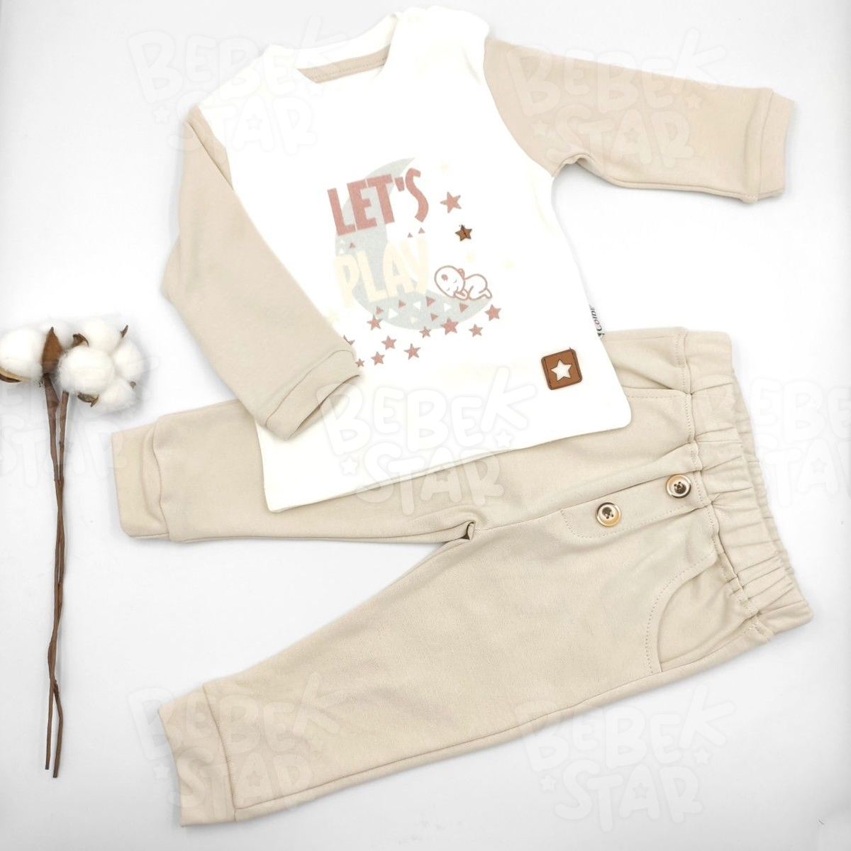 Let`s Play Krem-Vizon Bebek Eofman Takm %100 Cotton