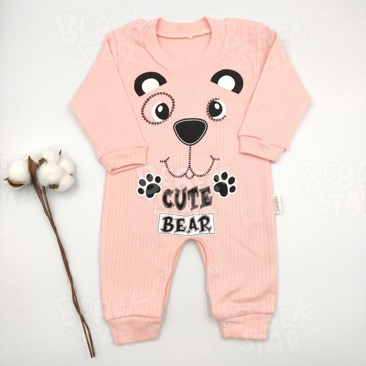 Fitilli Ay Desenli Somon Kz Bebek Tulumu %100 Cotton