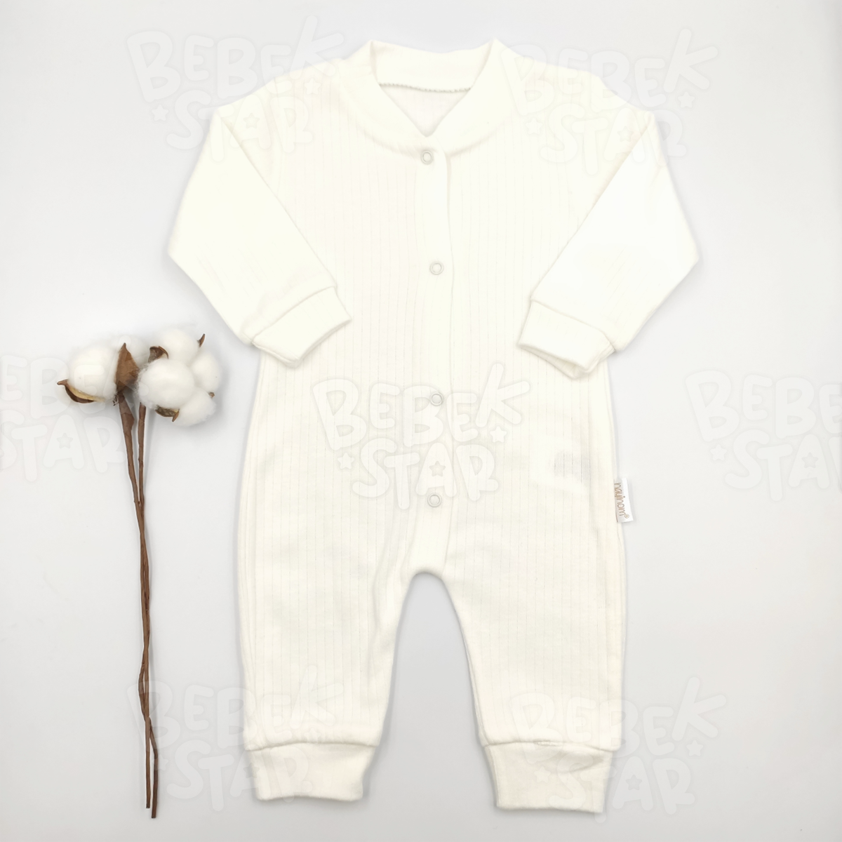 Fitilli Uzun Kollu Krem Bebek Tulumu %100 Cotton