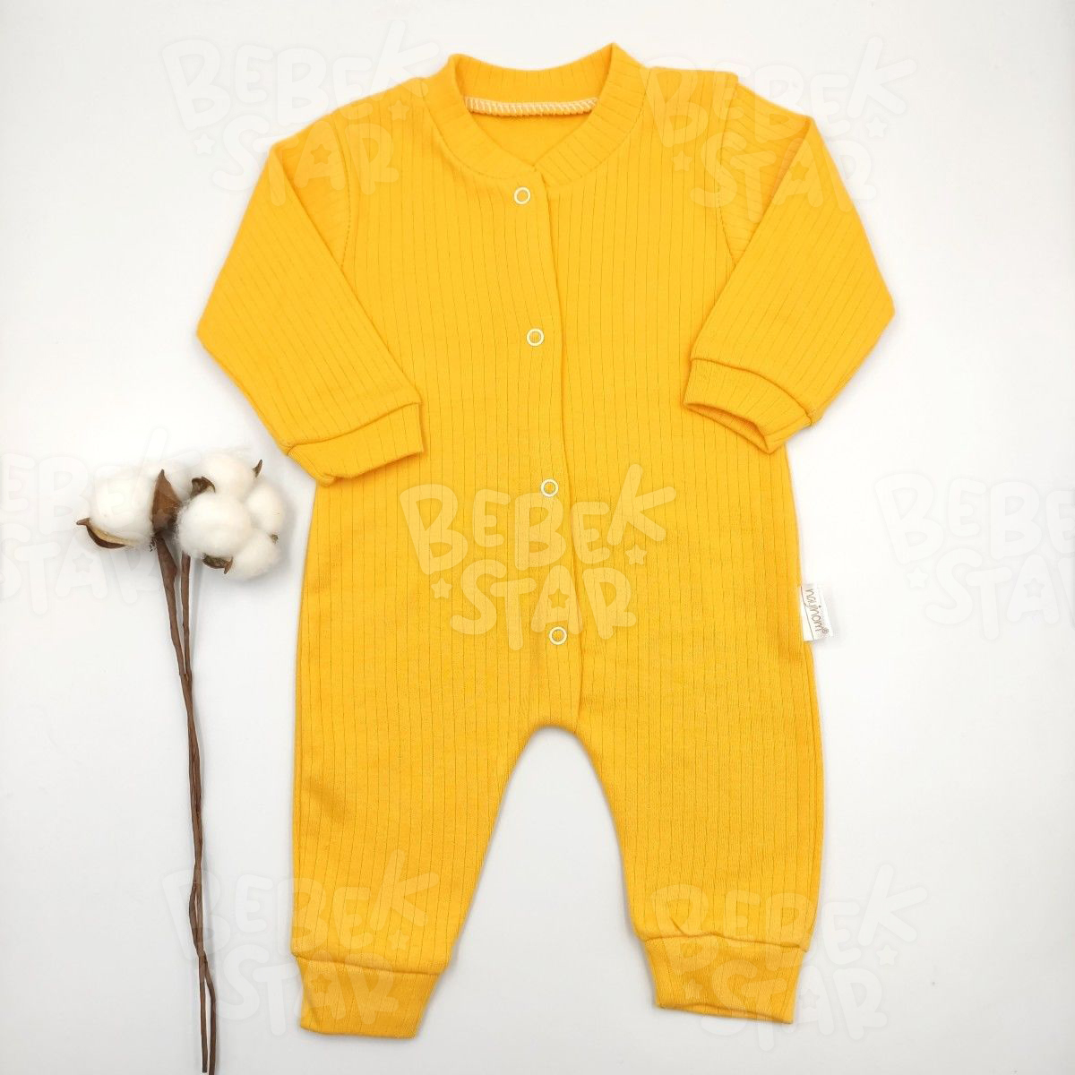 Fitilli Uzun Kollu Hardal Bebek Tulumu %100 Cotton