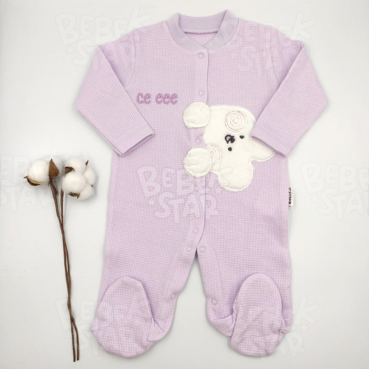 Ce eee Ayl Patikli Lila Bebek Tulumu %100 Cotton