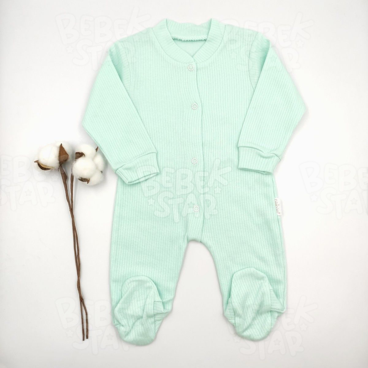 Fitilli Patikli Su Yeili Bebek Tulumu %100 Cotton
