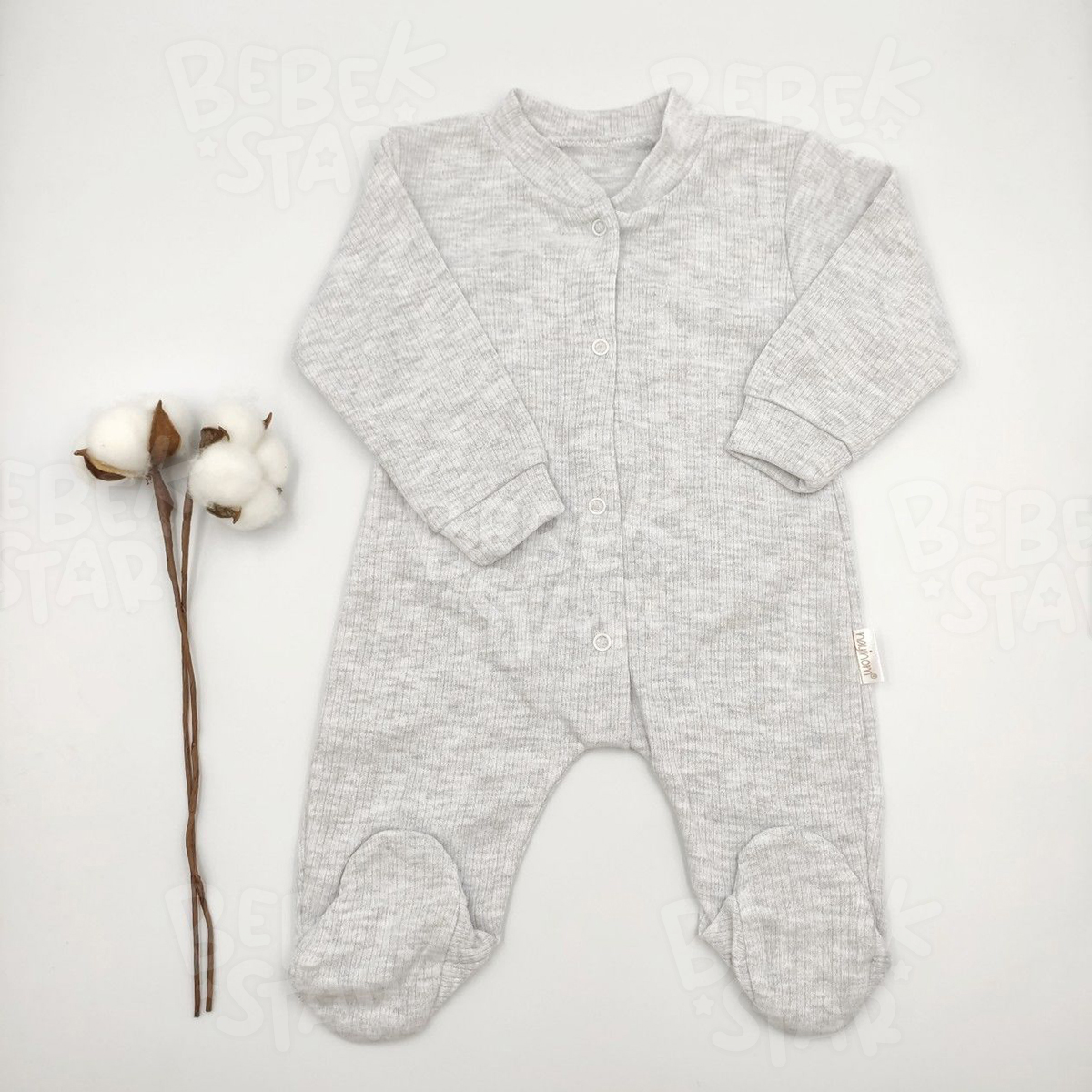 Fitilli Patikli Gri Bebek Tulumu %100 Cotton
