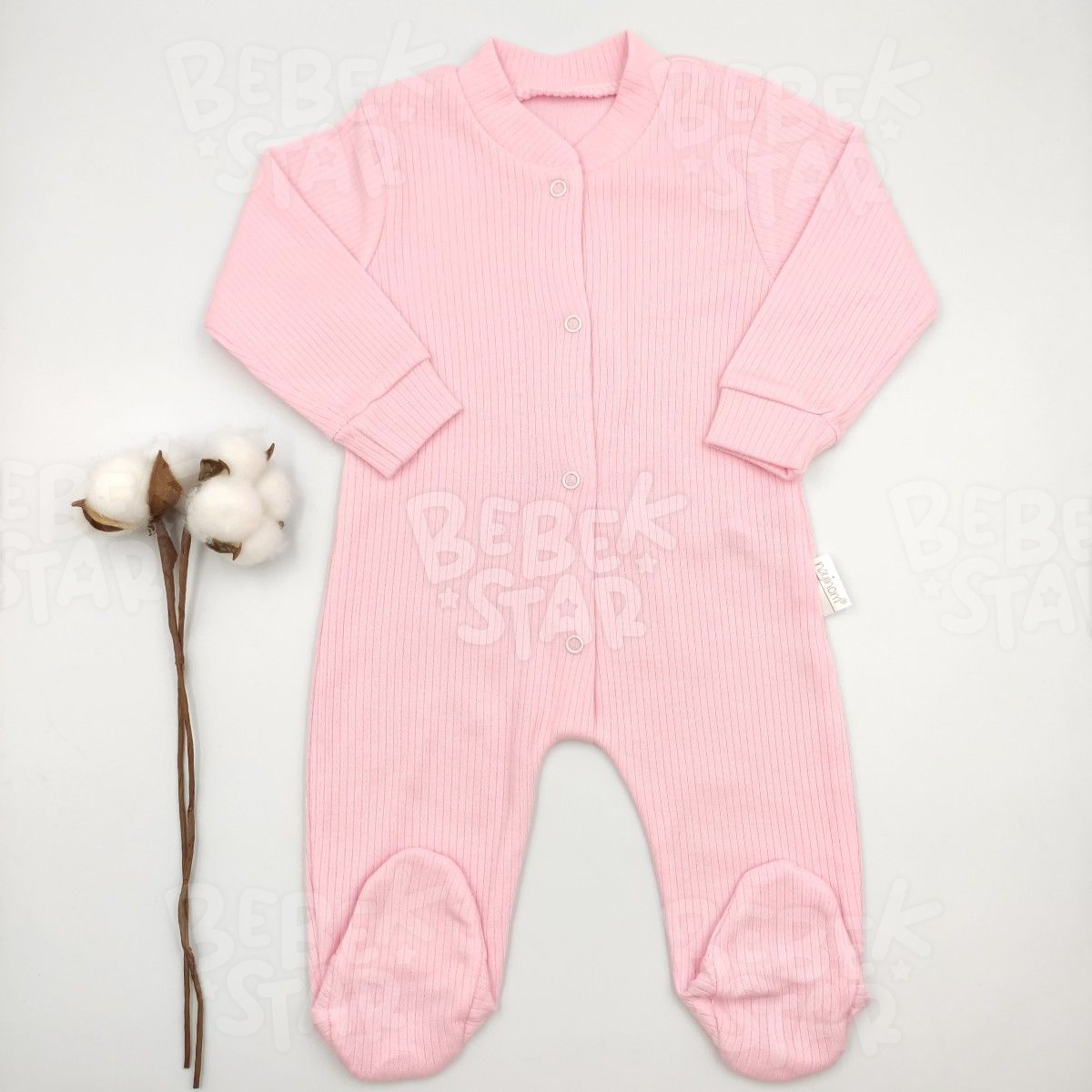 Fitilli Patikli Pembe Bebek Tulumu %100 Cotton