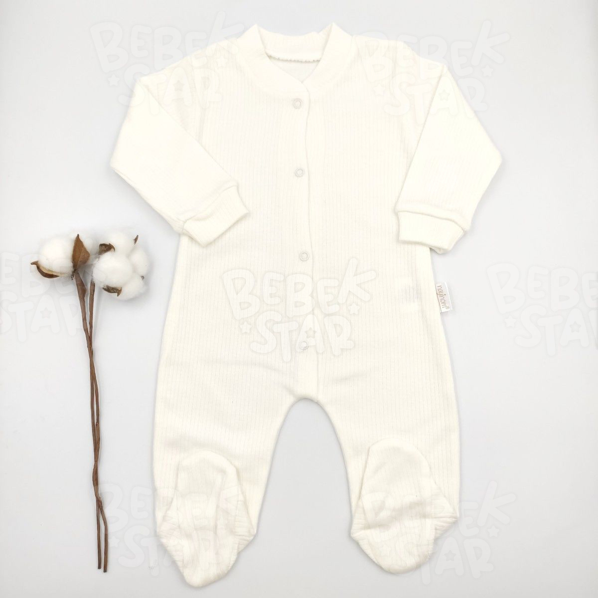 Fitilli Patikli Krem Bebek Tulumu %100 Cotton