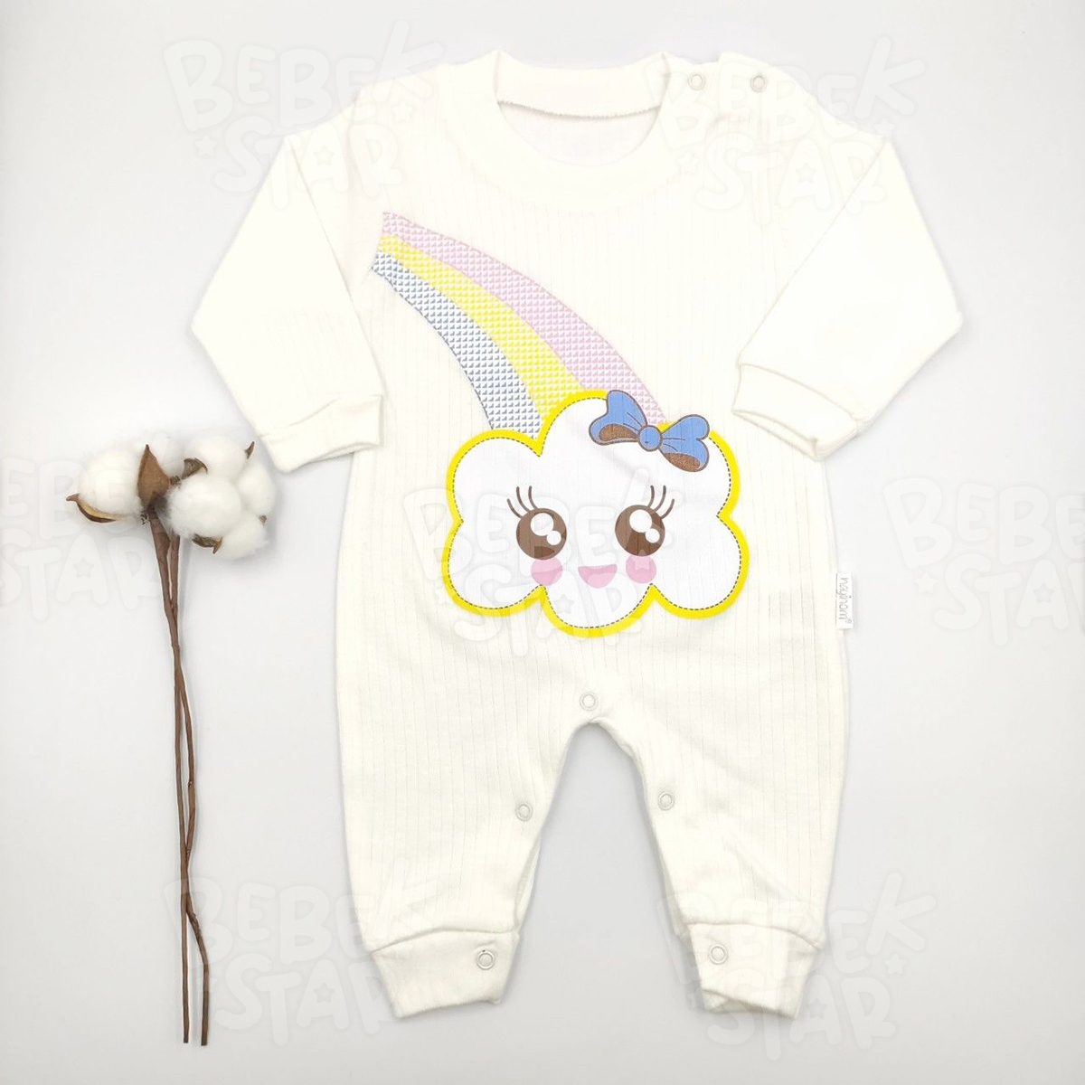Gkkua Baskl Krem Kz Bebek Tulumu %100 Cotton