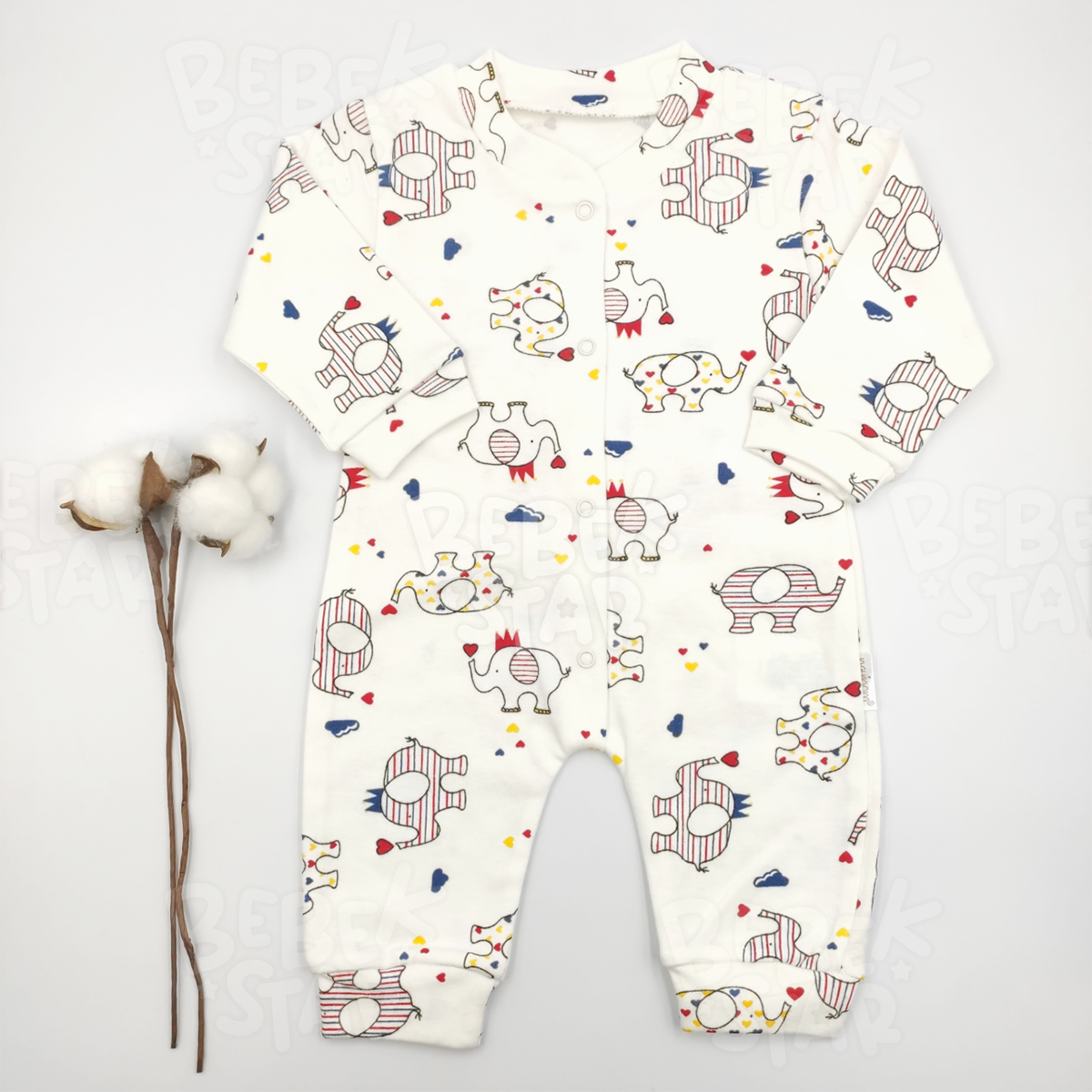 Fil Desenli Krem Bebek Tulumu %100 Cotton