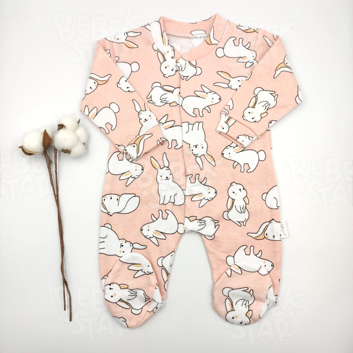 Tavan Desenli Patikli Somon (Pembe) Bebek Tulumu %100 Cotton