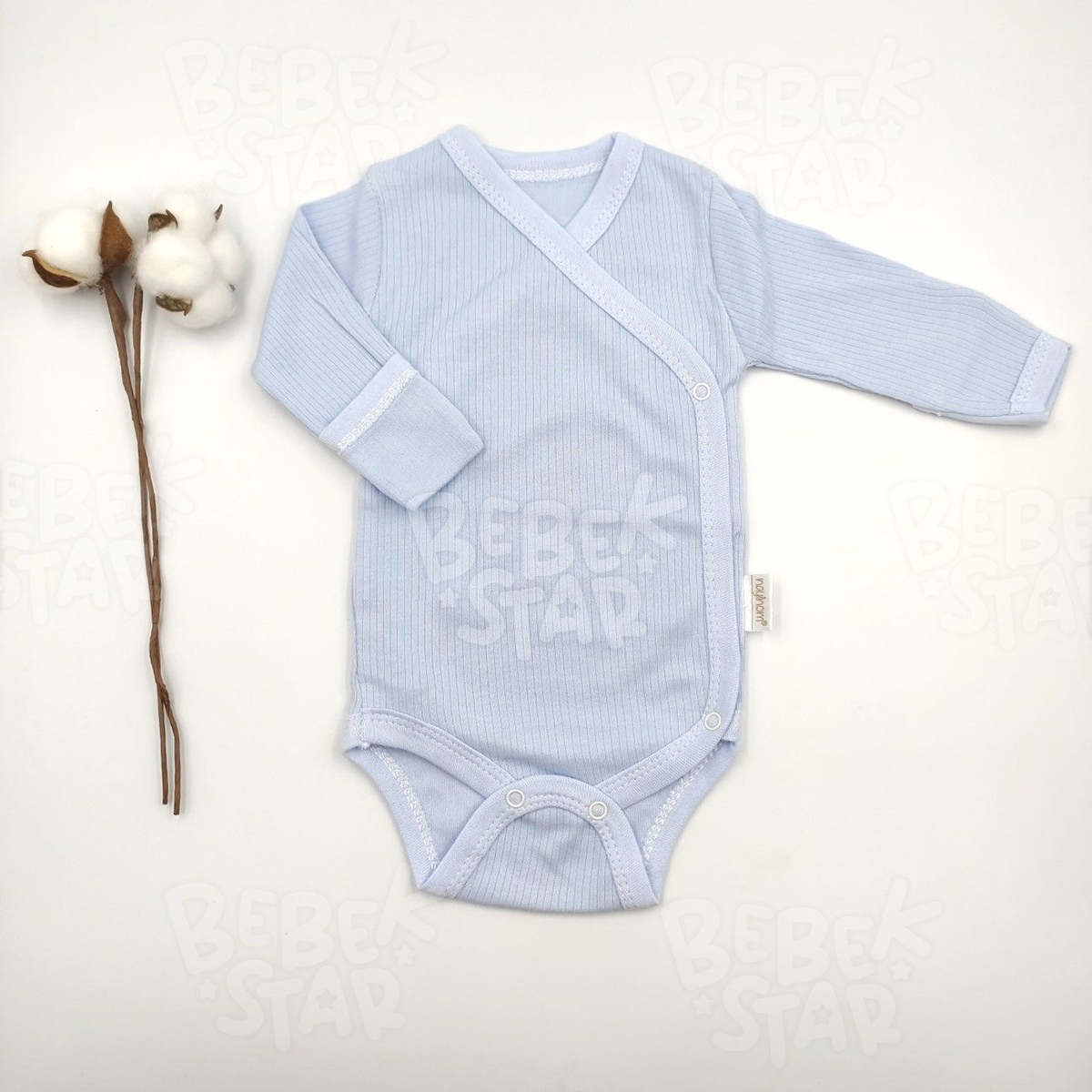Fitilli Eldivenli Mavi Uzun Kollu %100 Cotton Zbn