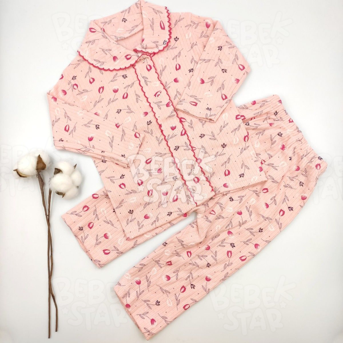 Kz Bebek iekli Somon Pijama Takm %100 Cotton