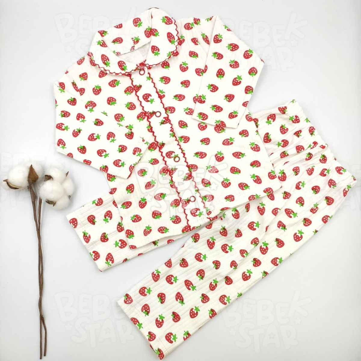 Kz Bebek ilekli Krem Pijama Takm %100 Cotton