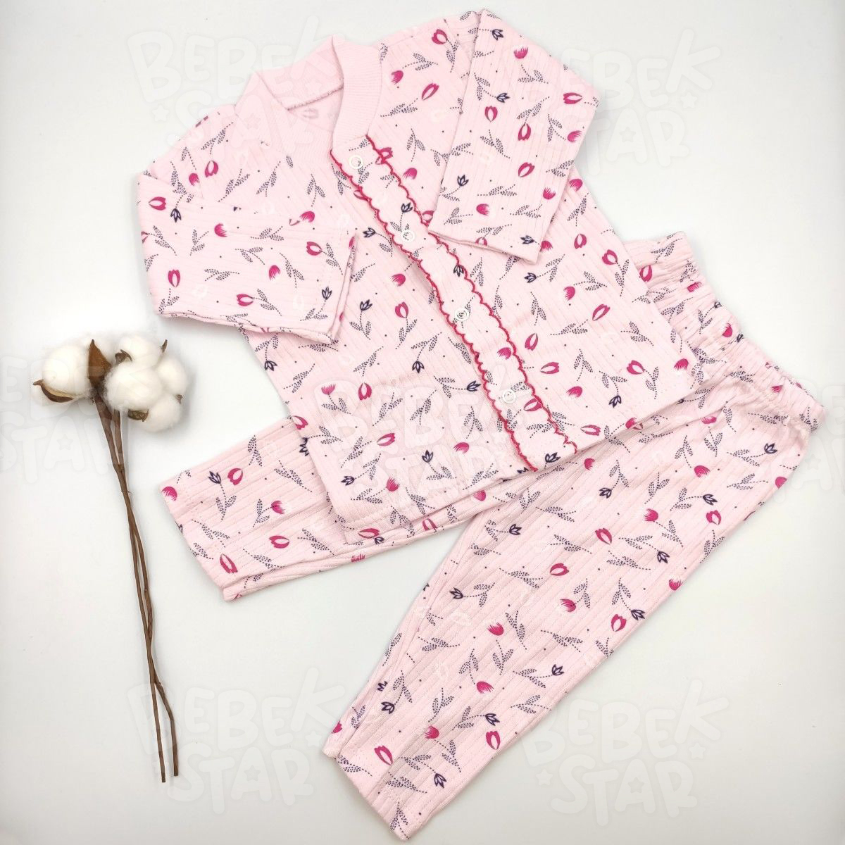 Kz Bebek iekli Pembe Pijama Takm %100 Cotton