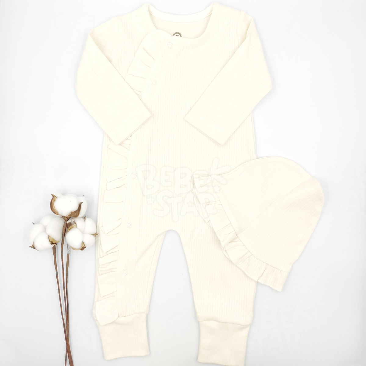 Fitilli Frfrl apkal Krem Kz Bebek Tulumu %100 Cotton
