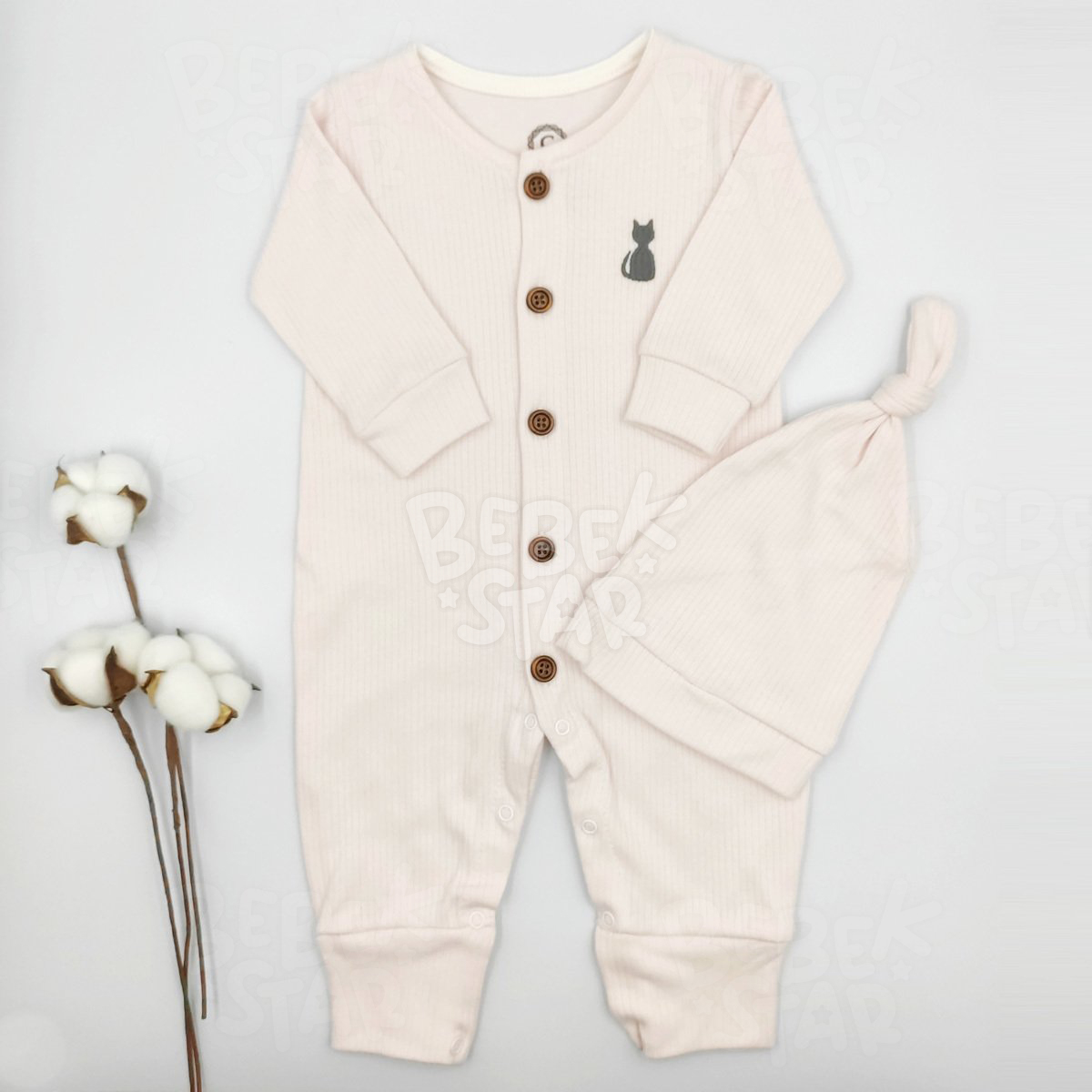 Fitilli apkal Ak Pembe Kz Bebek Tulumu %100 Cotton