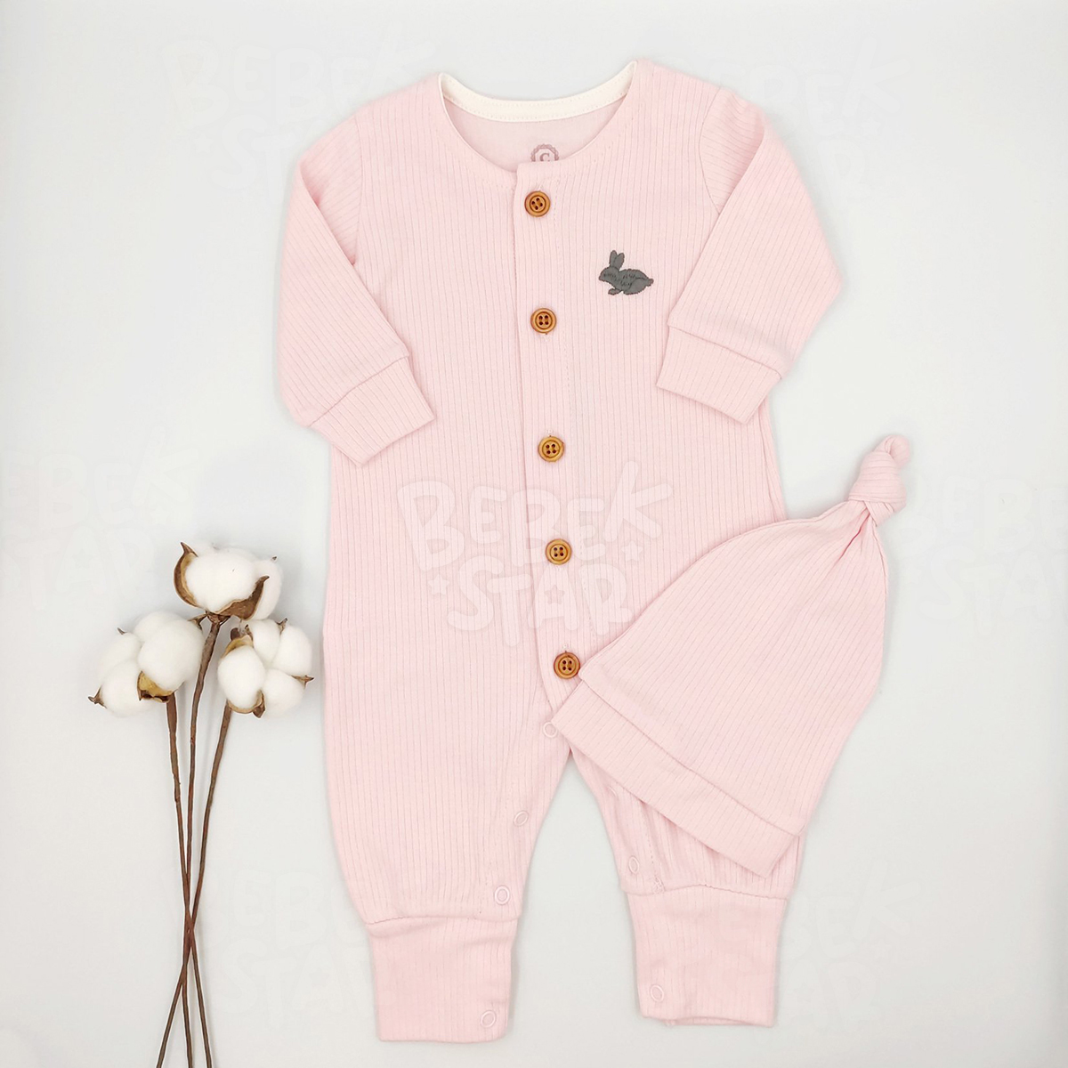 Fitilli apkal Pembe Kz Bebek Tulumu %100 Cotton