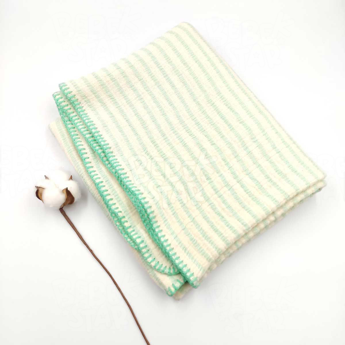Bebekstar 4 Katl Yeil izgili Mslin Battaniye %100 Cotton